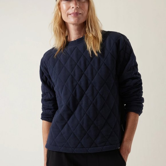 Athleta Retroplush Quilted Crew Sweatshirt, Navy, Medium - Picture 2 of 12